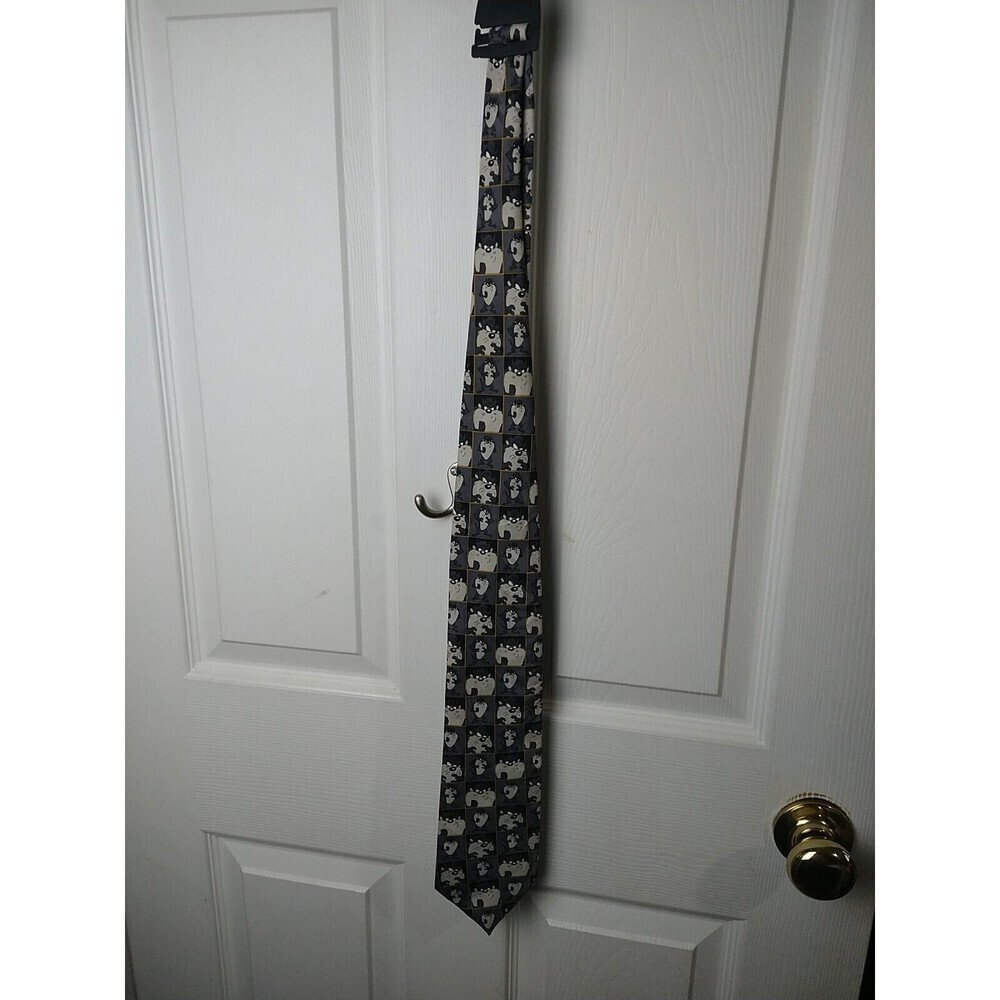 looney tunes tasmanian devil Grey Yellow Lined Tie 60"